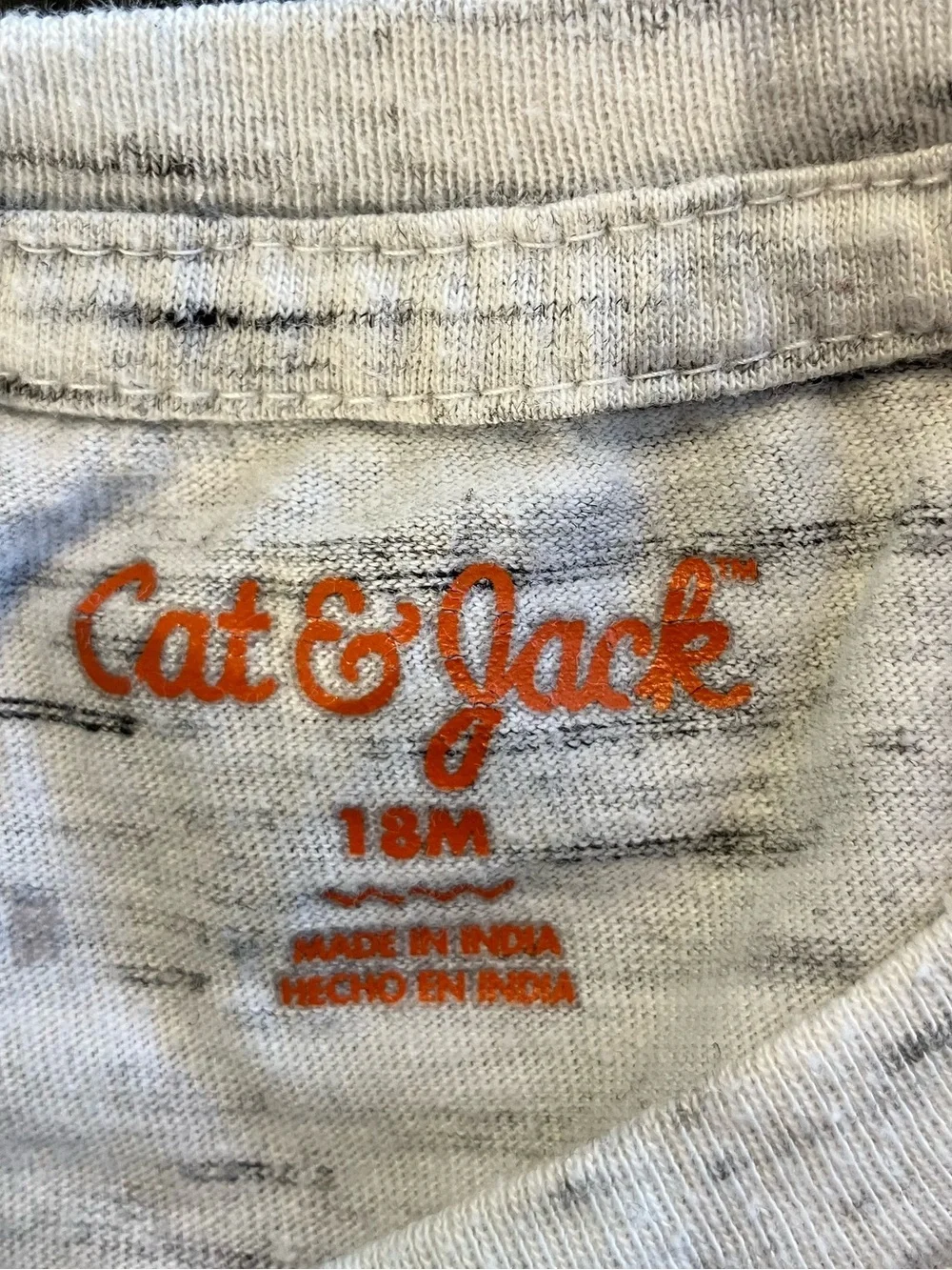 Cat & Jack Heathered White Tee with Blue and Pastel Stripe Chest